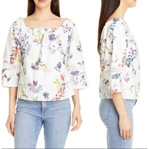 🔴Tanya Taylor Stassi Floral Crochet Cotton Top size 0‎